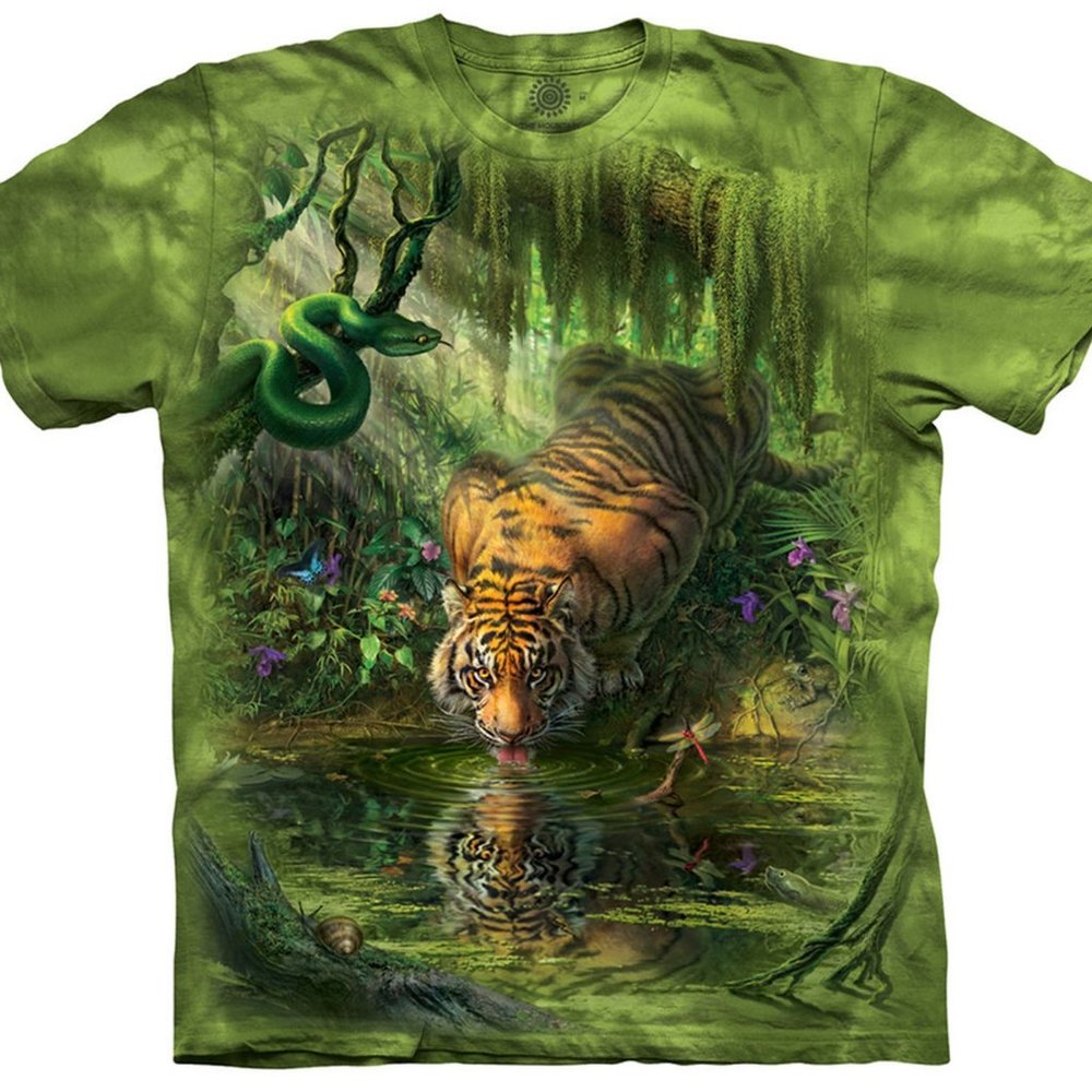 Siberian Tiger Enchanted Snake King Pool Reflection Mountain Green T-Shirt S-3X
